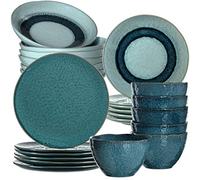 Leonardo 026059 Matera Service de table en faïence 24 pièces assiettes, bols, passe au lave-vaisselle Bleu 980 ml Ø 20,7, 22,5 et 27 cm