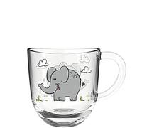 Leonardo Bambini 022899 Tasse en verre, pour enfant, avec motif animal, passe au lave-vaisselle, gris éléphant, 1 pièce, 280 ml