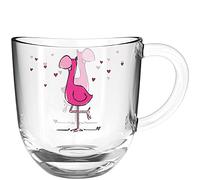 Leonardo Bambini 022903 Tasse en verre, pour enfant, avec motif animal, passe au lave-vaisselle, motif flamant rose multicolore, rose, 1 pièce, 280 ml