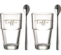 Leonardo Becher Coffee Solo 2er-Set + 2 Löffel, Kaffeebecher, Gläser, Kalk-Natron Glas, mehrfarbig, 410 ml, 043477