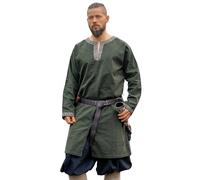 Leonardo Carbone® Aegir Tunique pour homme | Bordure décorative | Liberté de mouvement | Carnaval, Halloween, cosplay, LARP, Viking, Moyen Âge, Costume | 100 % coton, vert, L