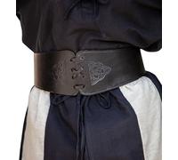 Leonardo Carbone Alana Ceinture médiévale pour femme avec bracelet en cuir noir gaufré celtique - 110 cm, Noir , 110