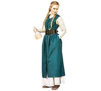 Leonardo Carbone® Arlette Robe pour femme | Sans manches avec boutonnière | Laçage arrière | Carnaval, Halloween, cosplay, LARP, Moyen-Âge, Costume, Robe | 100 % coton, vert, S