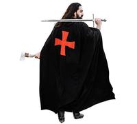 Leonardo Carbone® Cape médiévale des templiers Arnulf - Vêtement médiéval pour homme et femme - Costume de Hobbit - LARP - Viking - Cosplay - Halloween - 100 % coton - Noir/rouge