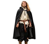 Leonardo Carbone® Cape médiévale Frantz avec capuche - Vêtements médiévaux pour homme et femme - Cape pour homme - Costume de Hobbit - LARP - Viking - Cosplay - Renaissance - Halloween - 100 % coton -