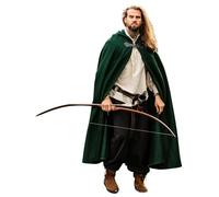 Leonardo Carbone® Cape médiévale unisexe en laine avec fibule et capuche longue Ilmar - Vêtement médiéval pour homme et femme - Costume de Hobbit - LARP - Viking - Cosplay - Halloween, vert, 131.0 cm