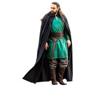 Leonardo Carbone® Cape médiévale unisexe Gunnar - Vêtement médiéval pour homme et femme - Costume de Hobbit - LARP - Viking - Cosplay - Halloween - Carnaval - 100 % coton - Noir