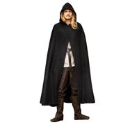 Leonardo Carbone® Cape Thorian unisexe | Capuche | Avant ouvert | Carnaval, Halloween, cosplay, LARP, Moyen-Âge, costume, robe, cape, manteau, laine noire, taille unique, Noir , taille unique