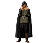 Leonardo Carbone® Cape unisexe Johannes | Capuche avec bouton à bascule | LARP, carnaval, Halloween, cosplay, médiéval, cape, manteau, costume, déguisement | 100 % coton noir taille unique, Noir ,