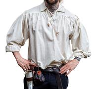Leonardo Carbone® Chemise de Pirate Artur avec Col - Chemise Medievale Pirate Homme Manche Longue, Costume Medieval, Tenue et Vetements de Festival Hommes, LARP, Renaissance, Cosplay Ecru M