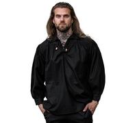 Leonardo Carbone® Chemise de Pirate Artur avec Col - Chemise Medievale Pirate Homme Manche Longue, Costume Medieval, Tenue et Vetements de Festival Hommes, LARP, Renaissance, Cosplay Noir L