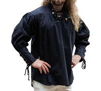LEONARDO CARBONE® Chemise de Pirate Claude - Chemise Medievale Pirate Homme Manche Longue, Costume Medieval, Tenue et Vetements de Festival Hommes, LARP, Renaissance, Cosplay Homme - 100% Coton Noir M