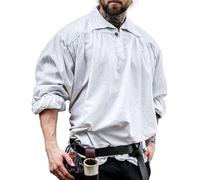 Leonardo Carbone® Chemise de Pirate James avec Col - Chemise Medievale Pirate Homme Manche Longue, Costume Medieval, Tenue et Vetements de Festival, LARP, Renaissance, Cosplay - 100% Coton Blanc XL