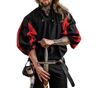 Leonardo Carbone® Chemise Lansquenet Albert - Chemise Medievale Homme Manche Longue, Costume Medieval, Tenue et Vetements de Festival Homme, LARP, Renaissance, Cosplay Noir/Rouge XL