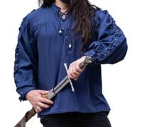 Leonardo Carbone® Chemise Médiévale Adrian - Chemise Medievale Homme Manche Longue, Costume Medieval, Tenue et Vetements de Festival Homme, LARP, Renaissance, Cosplay Bleu M