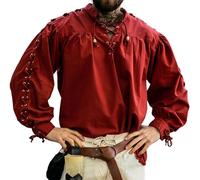 Leonardo Carbone® Chemise Médiévale Adrian - Chemise Medievale Homme Manche Longue, Costume Medieval, Tenue et Vetements de Festival Homme, LARP, Renaissance, Cosplay Rouge 2XL