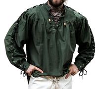 Leonardo Carbone® Chemise Médiévale Adrian - Chemise Medievale Homme Manche Longue, Costume Medieval, Tenue et Vetements de Festival Homme, LARP, Renaissance, Cosplay Vert 2XL
