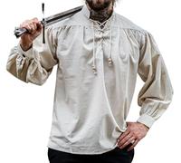 Leonardo Carbone® Chemise Médiévale Bruno - Chemise Medievale Homme Manche Longue, Carnaval Costume Medieval, Tenue et Vetements de Festival Hommes, LARP, Renaissance, Cosplay Homme Ecru 3XL