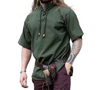 Leonardo Carbone® Chemise Médiévale Eric - Chemise Medievale Homme Manche Courte, Costume Medieval, Tenue et Vetements de Festival Homme, LARP, Renaissance, Cosplay - 100% Coton Vert M