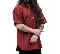 Leonardo Carbone® Chemise Médiévale Eric - Chemise Medievale Homme Manche Courte, Costume Medieval, Tenue et Vetements de Festival Homme, LARP, Renaissance, Cosplay - 100% Coton Rouge M