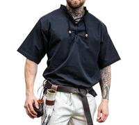 Leonardo Carbone® Chemise Médiévale Eric - Chemise Medievale Homme Manche Courte, Costume Medieval, Tenue et Vetements de Festival Homme, LARP, Renaissance, Cosplay - 100% Coton Noir M