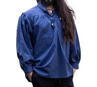 Leonardo Carbone® Chemise Médiévale Friedrich - Chemise Medievale Homme Manche Longue, Costume Medieval, Tenue et Vetements de Festival Homme, LARP, Renaissance, Cosplay Homme Bleu 2XL