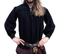 Leonardo Carbone® Chemise Médiévale Friedrich - Chemise Medievale Homme Manche Longue, Costume Medieval, Tenue et Vetements de Festival Homme, LARP, Renaissance, Cosplay Homme Noir S