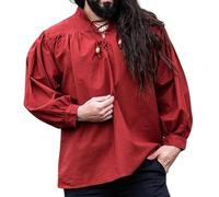Leonardo Carbone® Chemise Médiévale Friedrich - Chemise Medievale Homme Manche Longue, Costume Medieval, Tenue et Vetements de Festival Homme, LARP, Renaissance, Cosplay Homme Rouge 3XL