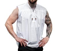 Leonardo Carbone® Chemise Médiévale sans Manches Louis - Chemise Medievale Homme, Costume Medieval, Tenue et Vetements de Festival Hommes, LARP, Renaissance, Cosplay Homme Blanc L
