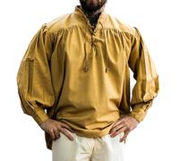 Leonardo Carbone® Chemise Médiévale Yven - Chemise Medievale Homme Manche Longue, Costume Medieval, Tenue et Vetements de Festival Homme, LARP, Renaissance, Cosplay - 100% Coton Miel L
