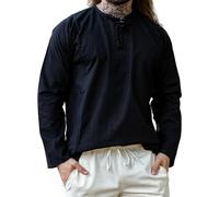 Leonardo Carbone® Chemise Paysanne Douce Felix - Chemise Medievale Homme Manche Longue, Costume Medieval, Tenue et Vetements de Festival Homme, LARP, Renaissance, Cosplay - 100% Coton Noir L