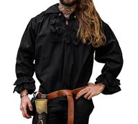 Leonardo Carbone® Chemise Pirate Vampire Dracula avec Volants - Chemise Medievale Homme Manche Longue, Costume Pirate, Tenue et Vetements de Festival, LARP, Renaissance, Cosplay - 100% Coton Noir XL