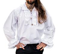 Leonardo Carbone® Chemise Pirate Vampire Dracula avec Volants - Chemise Medievale Homme Manche Longue, Costume Pirate, Tenue et Vetements de Festival, LARP, Renaissance, Cosplay - 100% Coton Blanc M