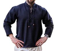 Leonardo Carbone® Chemise Tissée à la Main Ingolf - Chemise Medievale Homme Manche Longue, Costume Medieval, Tenue et Vetements de Festival Homme, LARP, Renaissance, Cosplay - 100% Coton Noir L