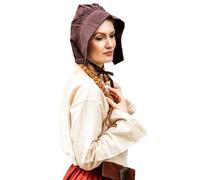 Leonardo Carbone® Claire Bonnet médiéval pour femme | Coupe à capuche | Bandes longues | Carnaval Halloween Cosplay LARP Cagoule Chapeau Chapeau | 100 % coton Marron foncé