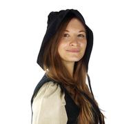 Leonardo Carbone® Claire Bonnet médiéval pour femme | Coupe à capuche | Longues bandes | Carnaval Halloween Cosplay LARP Cagoule Chapeau Chapeau Bonnet | 100 % coton Noir