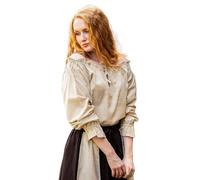 Leonardo Carbone® Edith Chemisier médiéval pour femme | Épaules ouvertes | Manches à volants | Carnaval, Halloween, cosplay, LARP, costume, médiéval, tenue de fête | 100 % coton, chanvre., XL