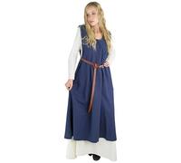 Leonardo Carbone® Gerda - Sur-robe pour femme - Sans manches - Larges emmanchures - Carnaval, Halloween, cosplay, Moyen-Âge - Costume - Robe - 100 % coton, bleu, XL
