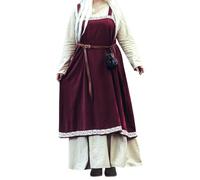 Leonardo Carbone® Halla Surrobe pour femme | Frise brodée à la main | Design médiéval | Carnaval, Halloween, cosplay, LARP, robe, costume, robe | 100 % coton, rouge, S-M