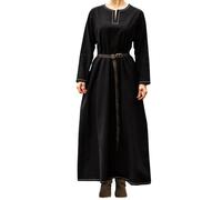 Leonardo Carbone® Helga Robe viking pour femme | Broderies sophistiquées | Silhouette fluide | Carnaval, Halloween, cosplay, LARP, médiéval, viking | 100 % coton, Noir , XXL