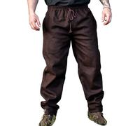 Leonardo Carbone® Pantalon en laine rustique Harald - Pantalon d'été léger pour homme, tenue de festival, viking, vêtements médiévaux, LARP, cosplay, pantalon de loisirs long, marron, L