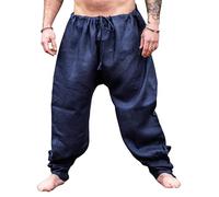 Leonardo Carbone® Pantalon Viking Wodan en lin pour homme - Pantalon d'été léger pour homme, tenue de festival, viking, vêtement médiéval, LARP, cosplay, loisirs - 100 % lin, bleu foncé, M