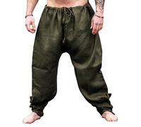Leonardo Carbone® Pantalon Viking Wodan en lin pour homme - Pantalon d'été léger pour homme, tenue de festival, viking, vêtement médiéval, LARP, cosplay, loisirs - 100 % lin, olive, S