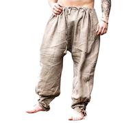 Leonardo Carbone® Pantalon Viking Wodan en lin pour homme - Pantalon d'été léger pour homme, tenue de festival, viking, vêtement médiéval, LARP, cosplay, loisirs - 100 % lin, gris, XL