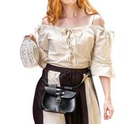 Leonardo Carbone® Prina Chemisier à bretelles pour femme | Bretelles réglables | Laçage sur le devant | Carnaval, Halloween, cosplay, LARP, médiéval, viking, costume | Coton, naturel, XL