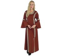 Leonardo Carbone® Robe à bordure Sophie pour femme - Laçage réglable - Manches trompettes fluides - Carnaval, Halloween, cosplay, LARP, Moyen-Âge, Fantasy, Costume - 100 % coton - Rouge - Taille XL