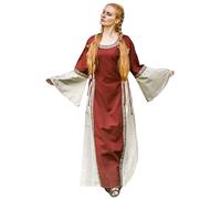 Leonardo Carbone® Robe Angie pour femme | Bordure décorative | Laçage latéral | Carnaval, Halloween, cosplay, LARP, Moyen-Âge, costume, robe, robe de fête | 100 % coton, rouge/naturel, L