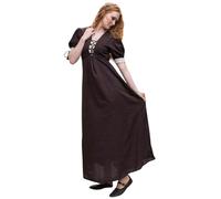 Leonardo Carbone® Robe d'été pour femme | Col en V avec lacets | Jupe large oscillante | Carnaval, Halloween, cosplay, LARP, Moyen-Âge, Viking | 100 % coton, Marron/naturel, 4XL