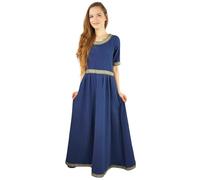 Leonardo Carbone® Robe Ennlin pour femme | Design bordure | Lacets dans le dos | Carnaval, Halloween, cosplay, LARP, médiéval, viking, costume, ligne A, 100 % coton, bleu, M