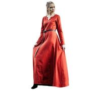 Leonardo Carbone® Robe Lina pour femme - Design col en V - Silhouette trapèze - Carnaval, Halloween, cosplay, LARP, médiéval, costume, robe - Coton, rouge, M